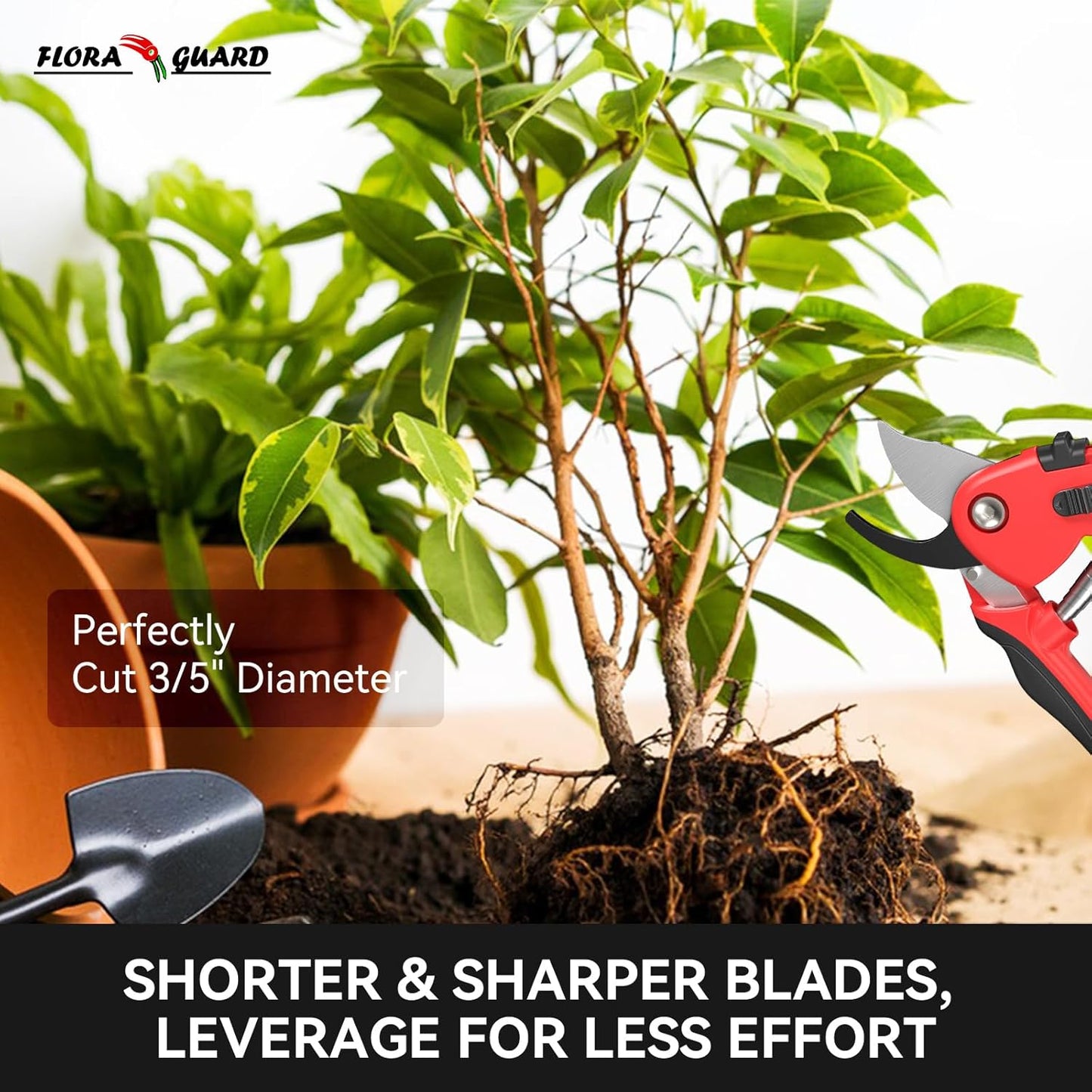 Flora Guard Bypass Pruning Shears, Professional Garden Pruning Shears (Long Blade)