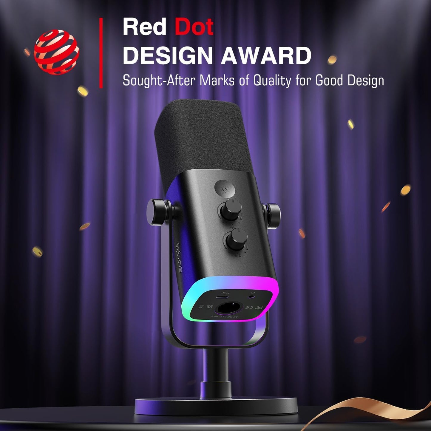 Fifine XLR/USB Dynamic Podcasting Microphone, Gaming Studio Computer PC Mic with RGB, Mute Button, Headphones Jack, Desktop Stand for Streaming Recording Vocal VoiceOver YouTube Singing-AM8