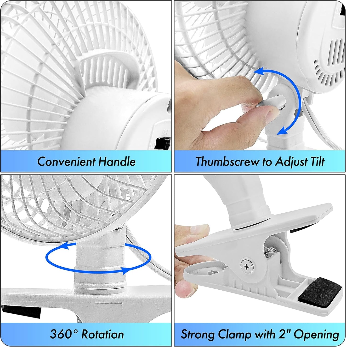 6 Inch Clip-On Fan Great for Table Tops, White