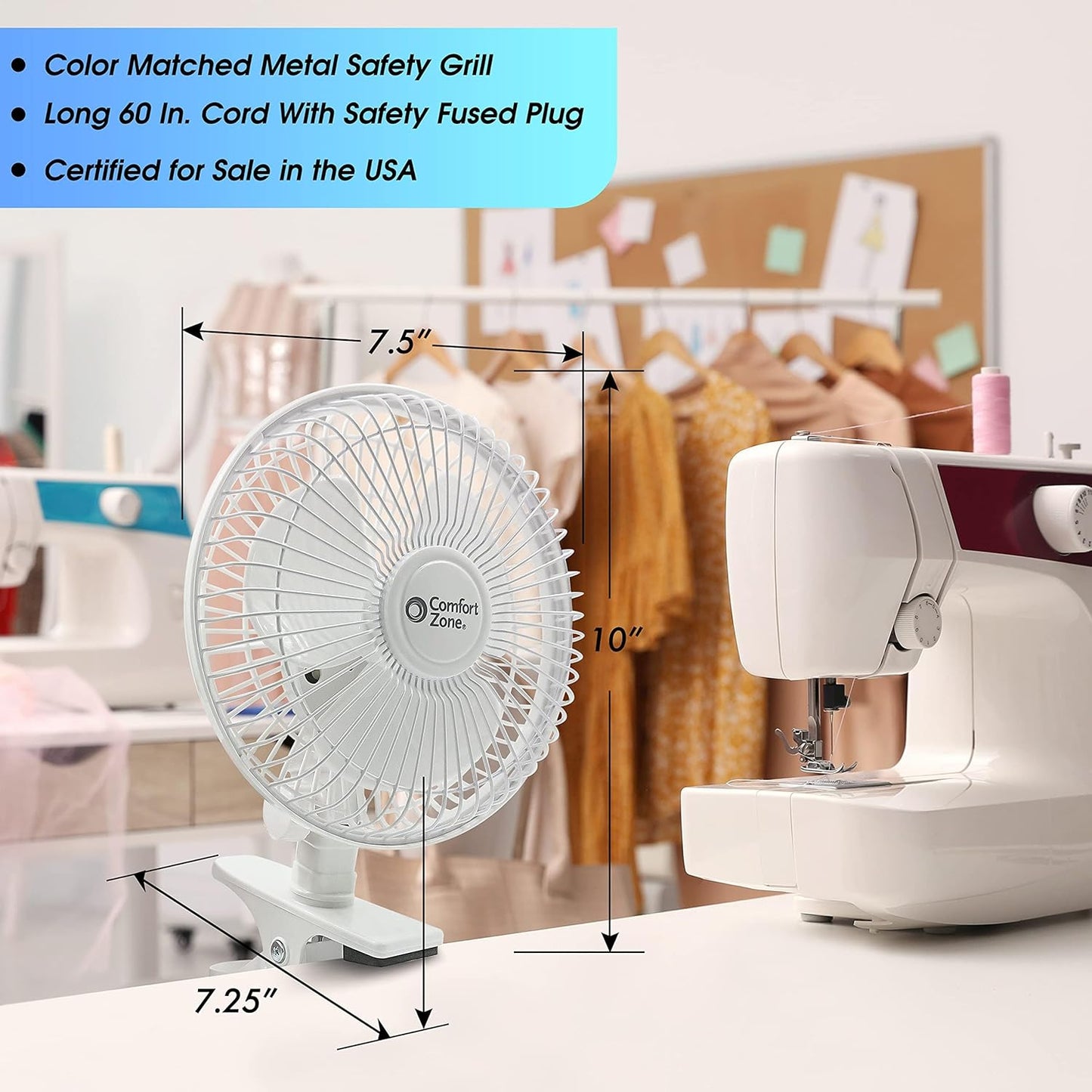 6 Inch Clip-On Fan Great for Table Tops, White