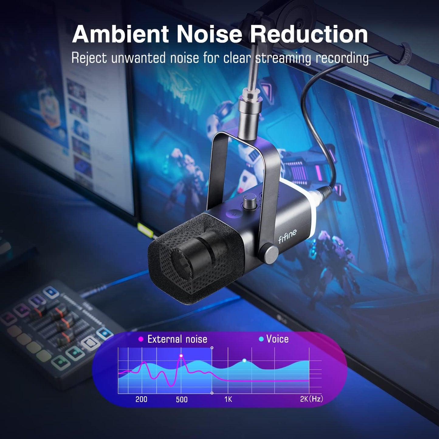 Fifine XLR/USB Dynamic Podcasting Microphone, Gaming Studio Computer PC Mic with RGB, Mute Button, Headphones Jack, Desktop Stand for Streaming Recording Vocal VoiceOver YouTube Singing-AM8