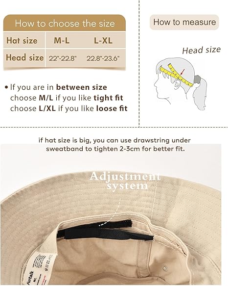 FURTALK Bucket Hats for Women Washed Cotton Packable Summer Beach Sun Hats Mens Womens Bucket Hat with Strings for Travel