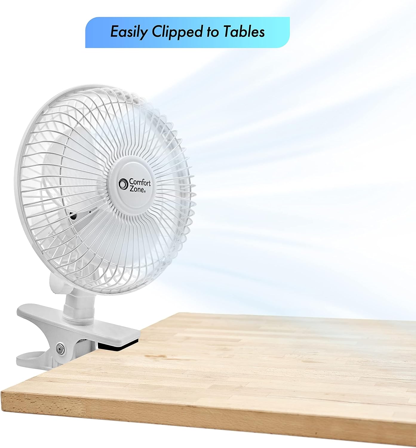 6 Inch Clip-On Fan Great for Table Tops, White