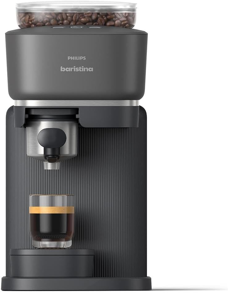 Philips Baristina Espresso Machine - Real espresso, made simple. Compact coffee machine, natural black with black portafilter, 16 bar pump pressure, automatic grinder, Cafe Crema (BAR300/60)