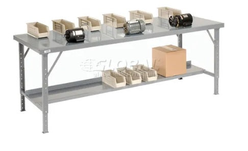Global Industrial™ Extra Long Assembly Workbench, 84 x 34", Folding Leg, Steel Square Edge