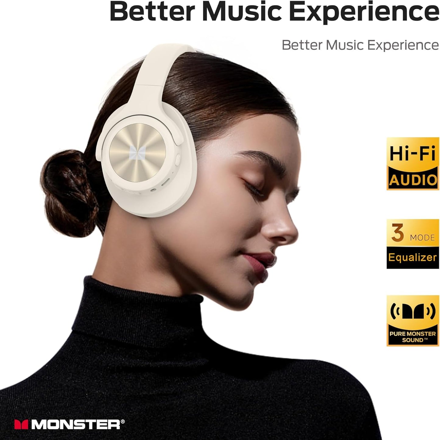 Monster Mission 200 Bluetooth Headphones, Wireless Headphones with 3 EQ Modes, Low Latency HiFi Stereo Foldable Lightweight Headset, 70H Playtime,Deep Bass for Home Office Cellphone PC Ect