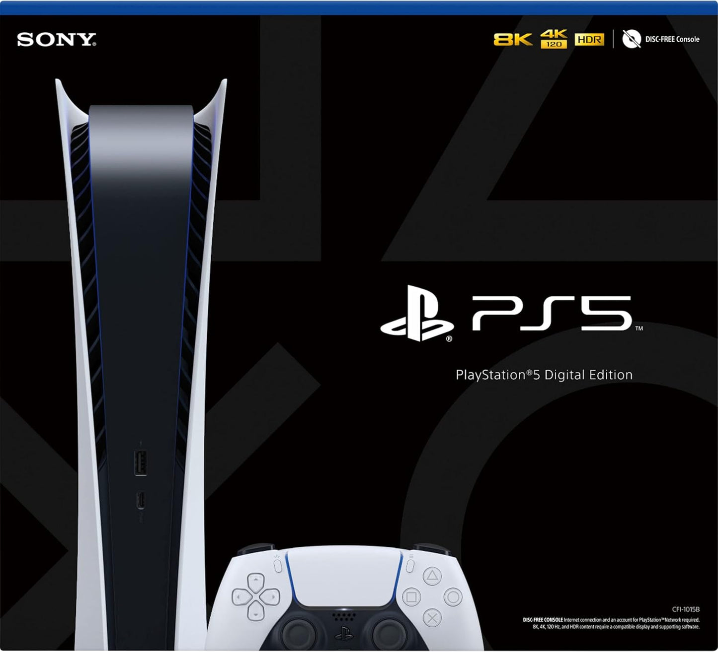 Sony PS5 PlayStation 5 Digital Edition Gaming Console + Wireless Controller - 16GB GDDR6 RAM, 825GB SSD, 120Hz 8K Output, White