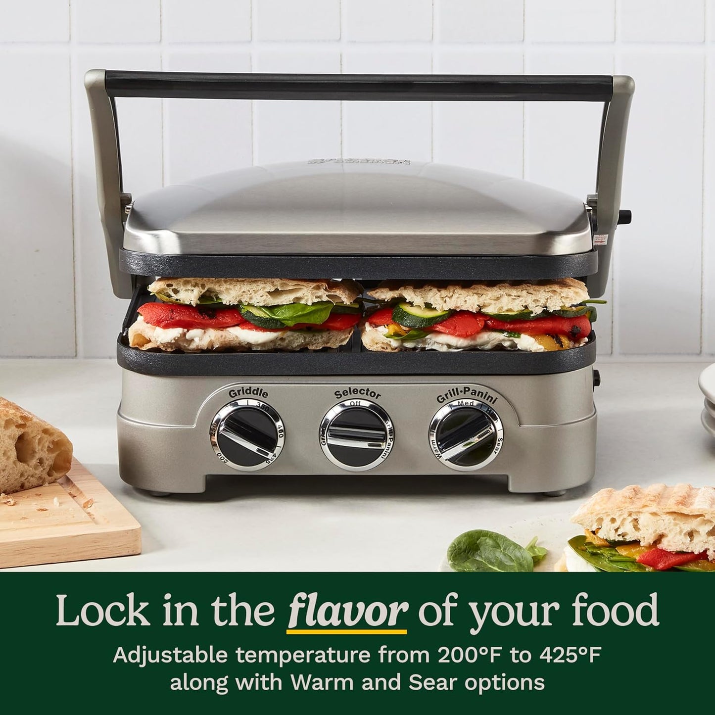 Cuisinart 5-in-1 Griddler with Reversible Nonstick Grill and Griddle Plates, Silver (CGR-4NEC)