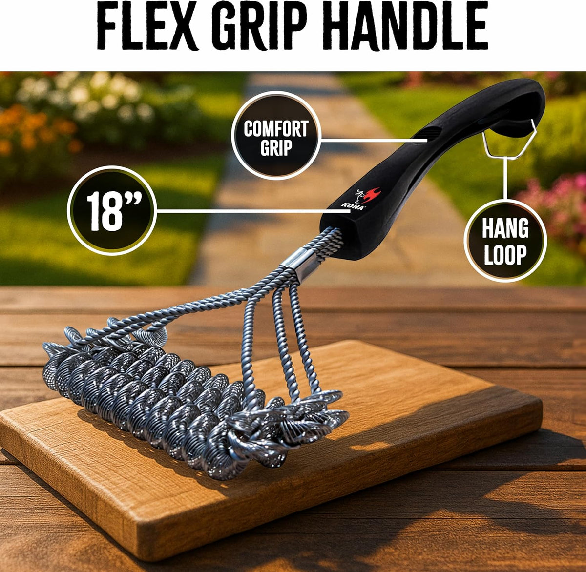 Bristle-Free Stainless Steel Grill Brush with Long Handle, Safe BBQ Cleaner for Porcelain, Ceramic, Cast Iron and Steel Grills - PuriLite