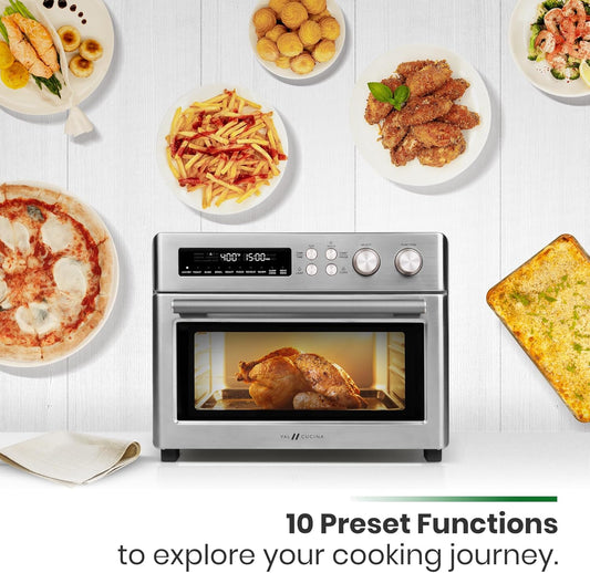 Infrared Heating Air Fryer Toaster Oven, Extra Large Countertop Convection Oven 10-in-1 Combo, 6-Slice Toast, Enamel Baking Pan Easy Clean with Recipe Book, Brushed Stainless Steel Finish - PuriLite