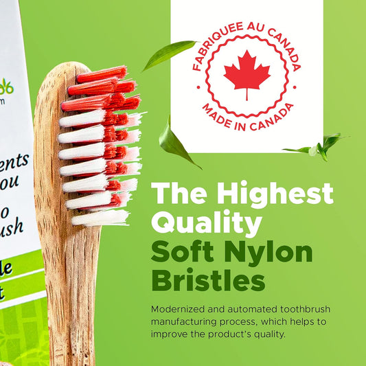 OLA Bamboo - Bamboo Toothbrushes, Pack of 4, Soft Bristle Toothbrush for Sensitive Teeth, Soft Toothbrushes for Adults Manufactured in Canada, Zero Waste Products for the Environment - PuriLite