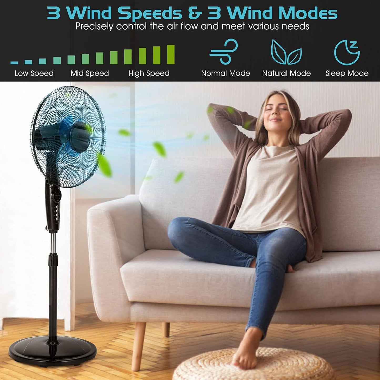 Tangkula Pedestal Fan, 18 Inches Oscillating Standing Fan with Remote Control & 3 Speeds, Free Stand Fan with Adjustable Height, LCD Display, Timer & Double Blades, Ideal for Bedroom, Home, Office