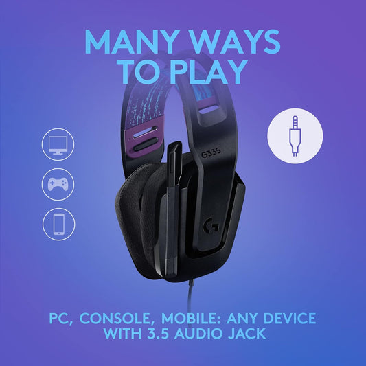 Logitech G335 Wired Gaming Headset, with Microphone, 3.5mm Audio Jack, Comfortable Memory Foam Earpads, Lightweight, Compatible with PC, Playstation, Xbox, Nintendo Switch - Black - PuriLite