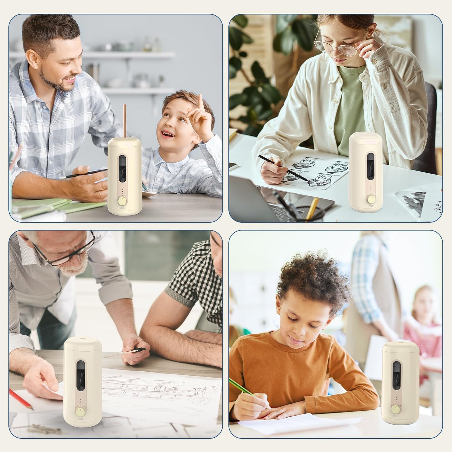 Deli Electric Pencil Sharpener, Fully Automatic Pencil Sharpener, Auto in & Out, Rechargeable Hands-Free Pencil Sharpener for 6.9-12mm, Home, Classroom, Battery Operated, Beige