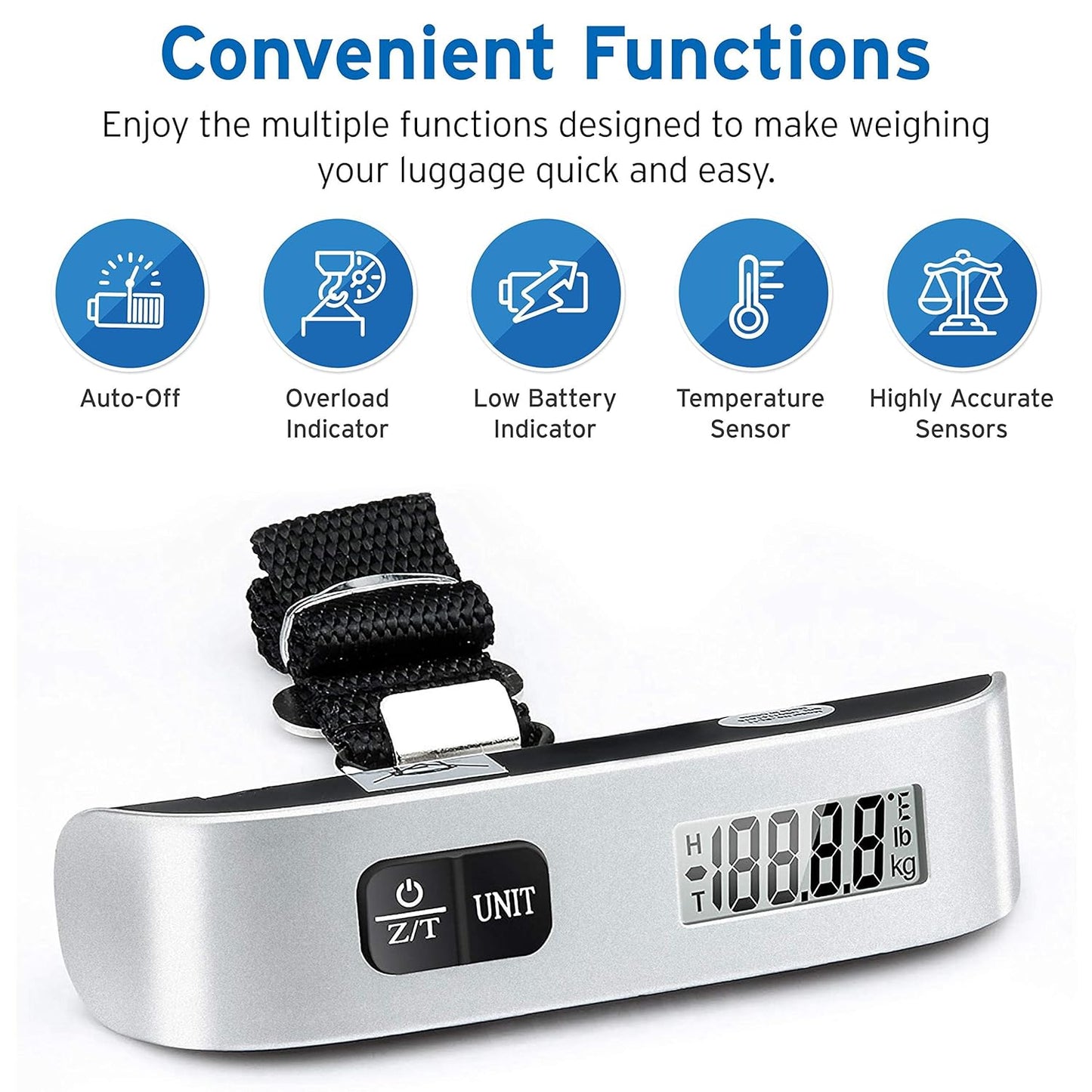 Etekcity Digital Hanging Luggage Scale, Portable Handheld, Suitcase Scale with Rubber Paint, Temperature Sensor, 110 Pounds