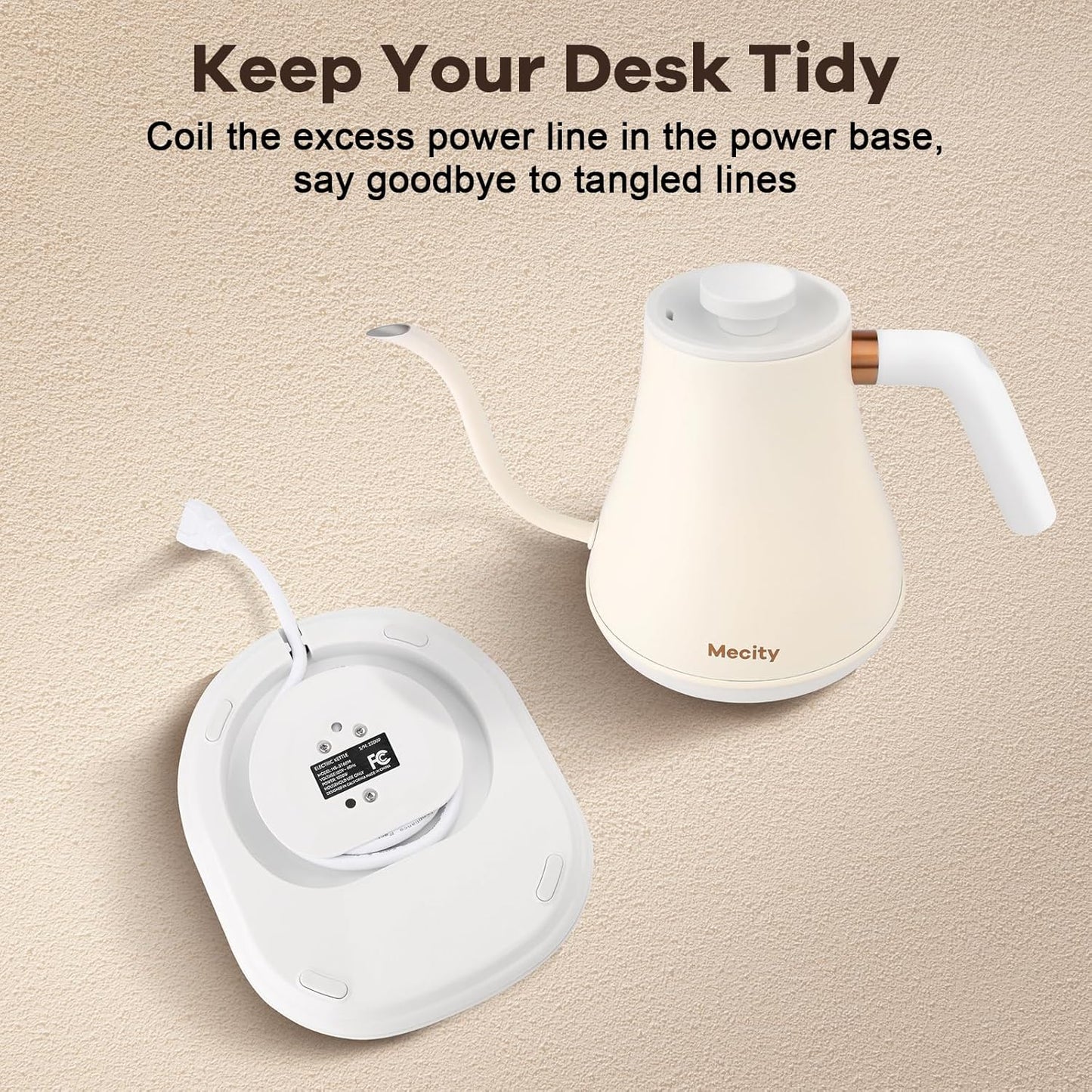 Mecity Electric Gooseneck Kettle With Keep Warm Function & LCD Display Automatic Shut Off Coffee Kettle Temperature Control Pour Over Kettle 1200 Watt, 0.8L, 120V, Off White - PuriLite