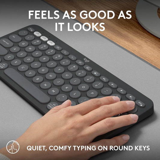 Logitech Pebble Keys 2 K380s, Multi-Device Bluetooth Wireless Keyboard with Customizable Shortcuts, Slim and Portable, Easy-Switch for Windows, macOS, iPadOS, Android, Chrome OS - Tonal Graphite - PuriLite