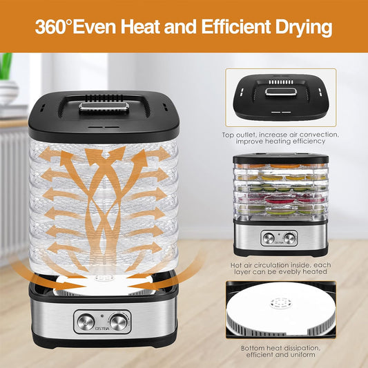 OSTBA Food Dehydrator, Dehydrator for Food and Jerky, Fruits, Herbs, Veggies, Temperature Control Electric Food Dryer Machine, 5 BPA-Free Trays Dishwasher Safe, 240W, Recipe Book Included - PuriLite