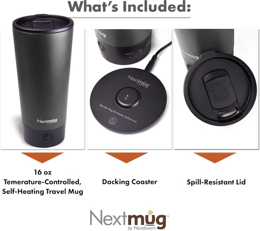Nextmug Go - Temperature-Controlled, Self-Heating Travel Mug (Graphite - 16 oz.) - PuriLite