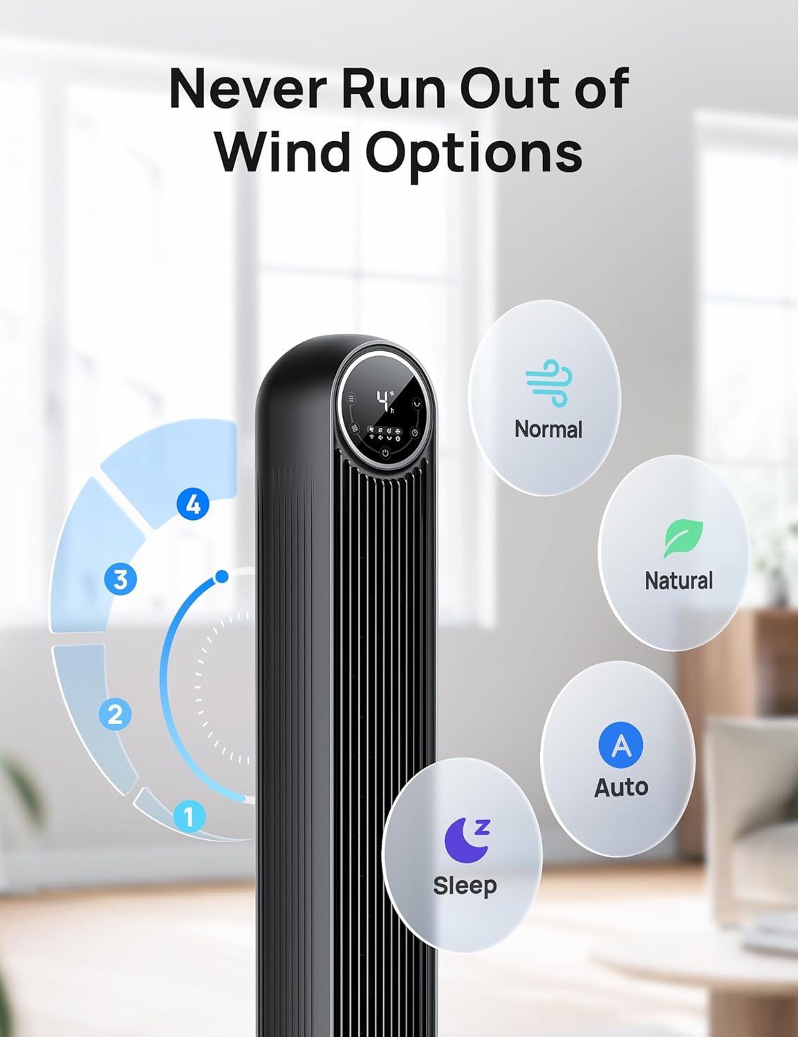 Dreo 28dB Tower Fan for Bedroom, 25ft/s Velocity Portable Cooling Fan, 90° Oscillating Standing Fans for Home, LED Display, 4 Speeds, 4 Modes, Timer, Quiet Electric Bladeless Fan, Remote Control