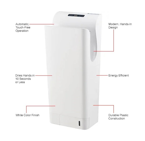 Global Industrial™ High Velocity Vertical Automatic Hand Dryer W/ HEPA Filter, White, 110-120V