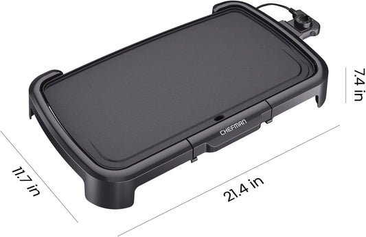 XL Electric Griddle Nonstick Flat Top Grill with Adjustable Temperature Control Removable Thermostat Large Cooking Surface - PuriLite