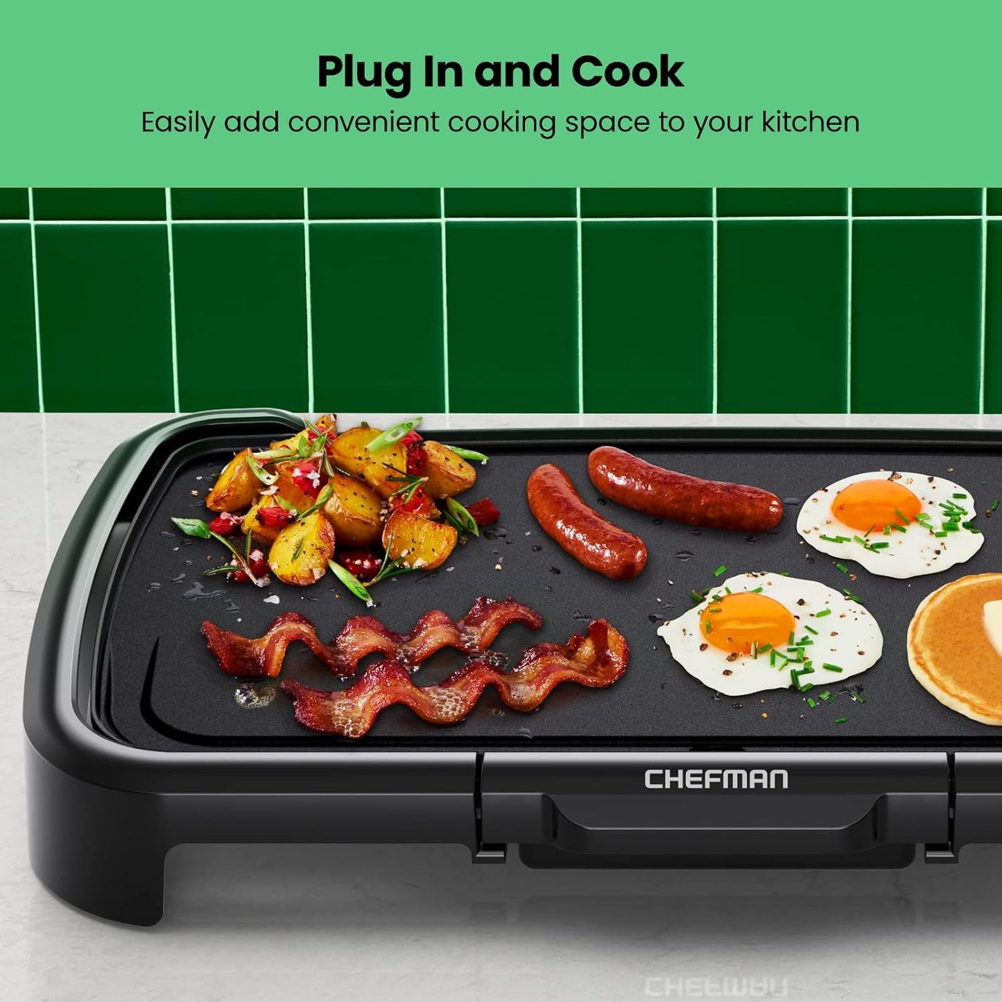 XL Electric Griddle Nonstick Flat Top Grill with Adjustable Temperature Control Removable Thermostat Large Cooking Surface - PuriLite