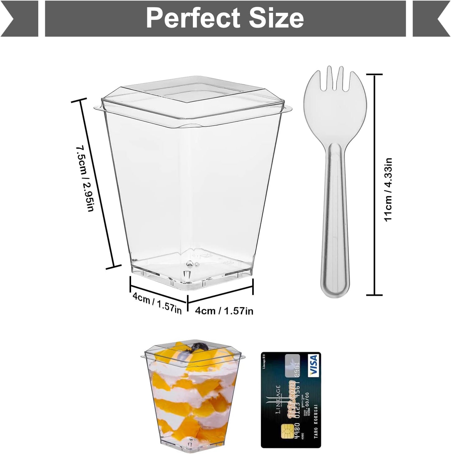 Clear Dessert Cups with Lids and Spoons, 50 Pack 5.4oz Mini Dessert Cups,Clear Square Parfait Appetizer Cup, Reusable Mini Serving Cups for Halloween Thanksgiving Christmas