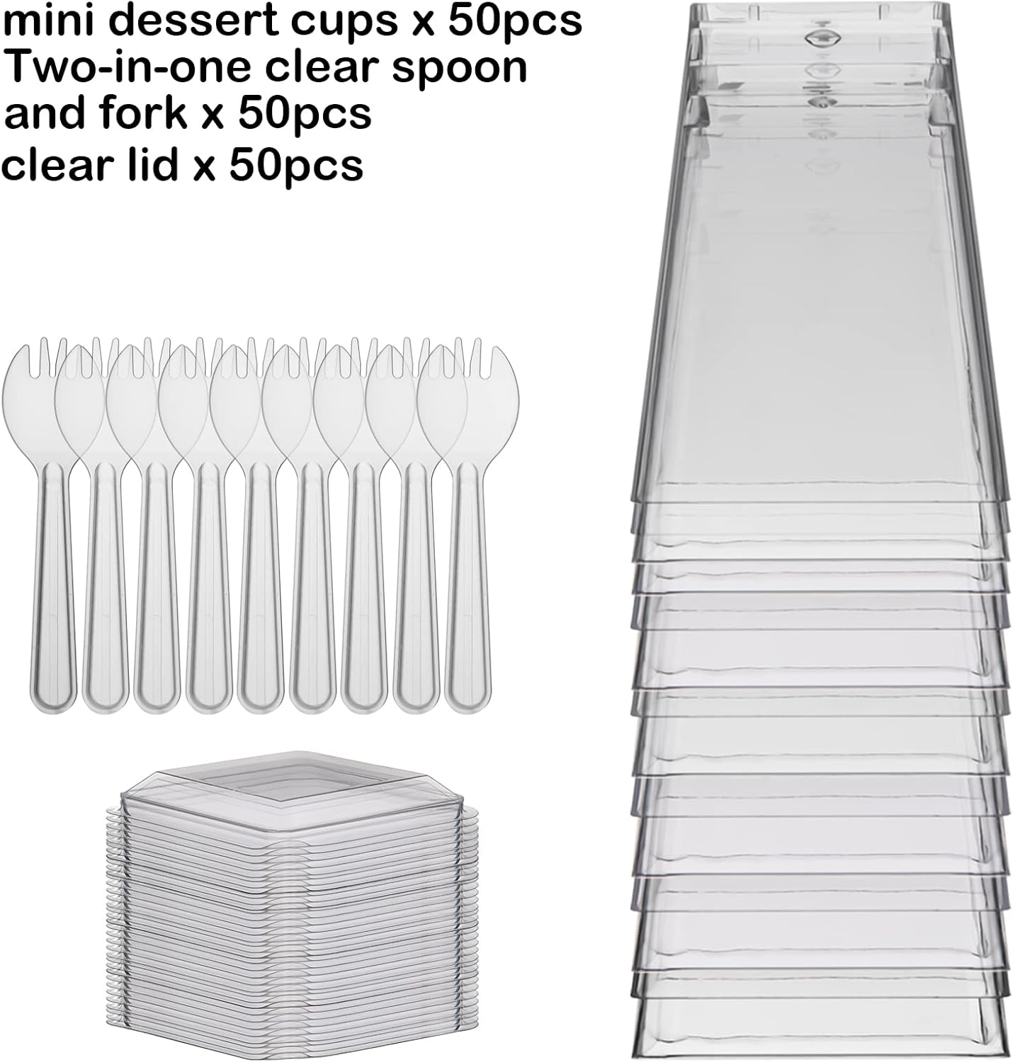 Clear Dessert Cups with Lids and Spoons, 50 Pack 5.4oz Mini Dessert Cups,Clear Square Parfait Appetizer Cup, Reusable Mini Serving Cups for Halloween Thanksgiving Christmas