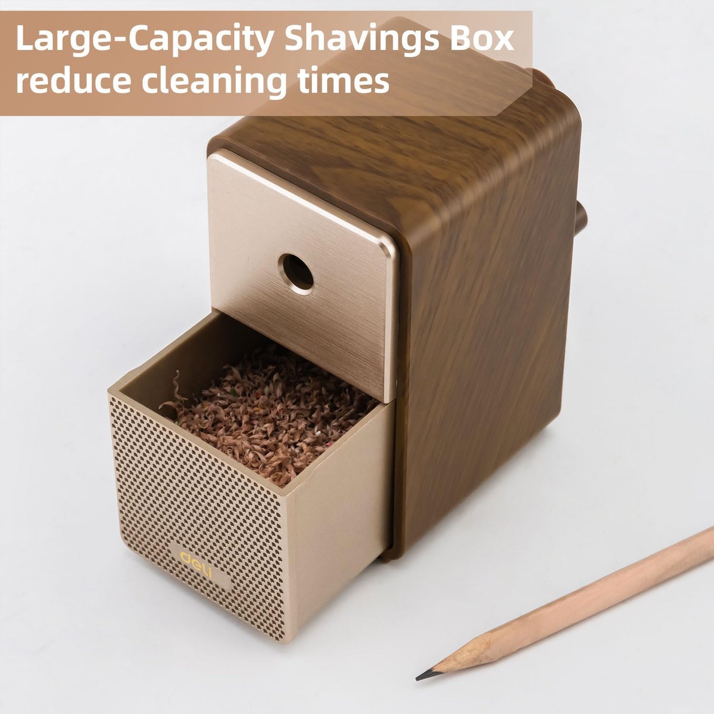 Deli Manual Pencil Sharpener, Auto-in Hand Crank Pencil Sharpener with Adjustable Point for Pencils and Colored Pencils, Pencil Sharpener for Kids, Students, Classroom, Home and Office, Brown