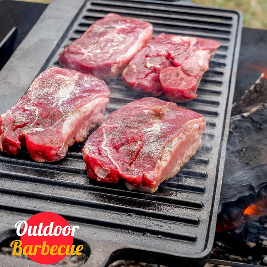 Overmont Reversible Cast Iron Grill Pan 17x9.8 Pre-Seasoned Griddle Skillet for Stove, Oven & Campfire with Scrapers (OM-Griddle) - PuriLite