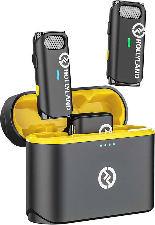 Hollyland Lark M1 Wireless Lavalier Microphone Compatible with iPhone Android Camera, 656ft 8h Noise Reduction Lapel Mic for Interview Live Stream Video Recording Vlog, 2TX+1RX+Charging Case, Black