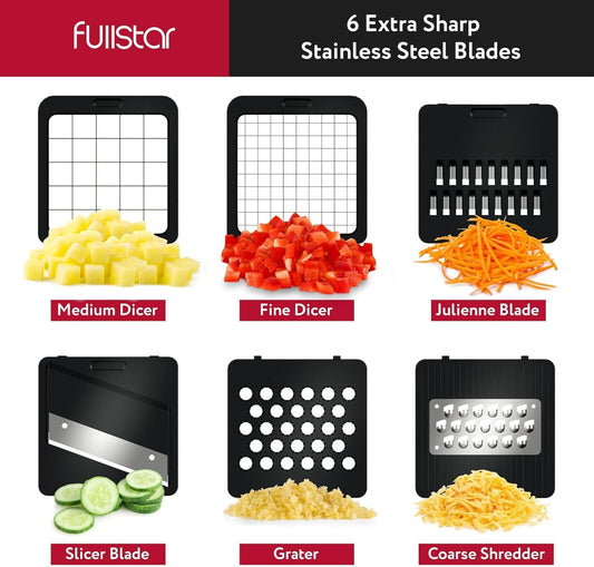 Vegetable Chopper Cutter Mandoline Slicer Cheese Grater - Food Onion Salad Veggie Chopper with Container - French Fry Potato Dicer Slicer Cutter - Kitchen Tools Gadgets (6-in-1 Compact White) - PuriLite
