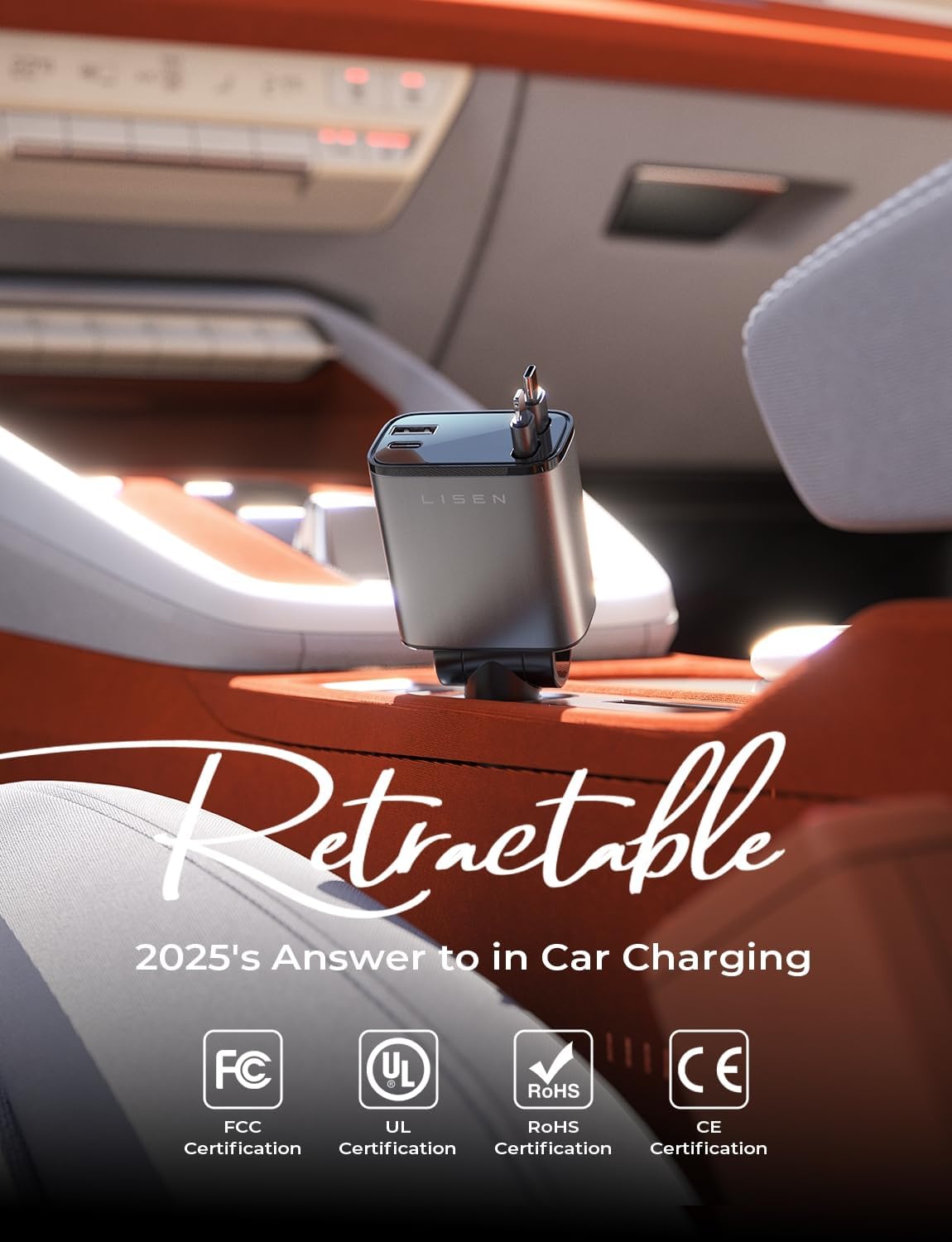 69W Retractable Car Charger with 4 Ports, Fast Charging USB-C and USB-A Car Power Adapter, Multi-Device Travel Charger for Cars and Trucks, Grey - PuriLite