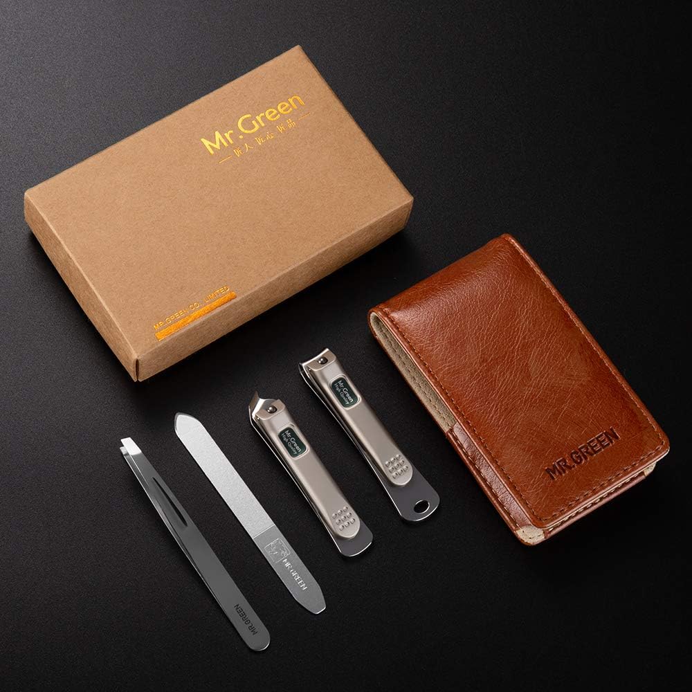 MR.GREEN Manicure Pedicure Set, Nail Clippers, Medical Grade Stainless Steel Grooming Kit with Travel Case Gift Box (4 Pieces)