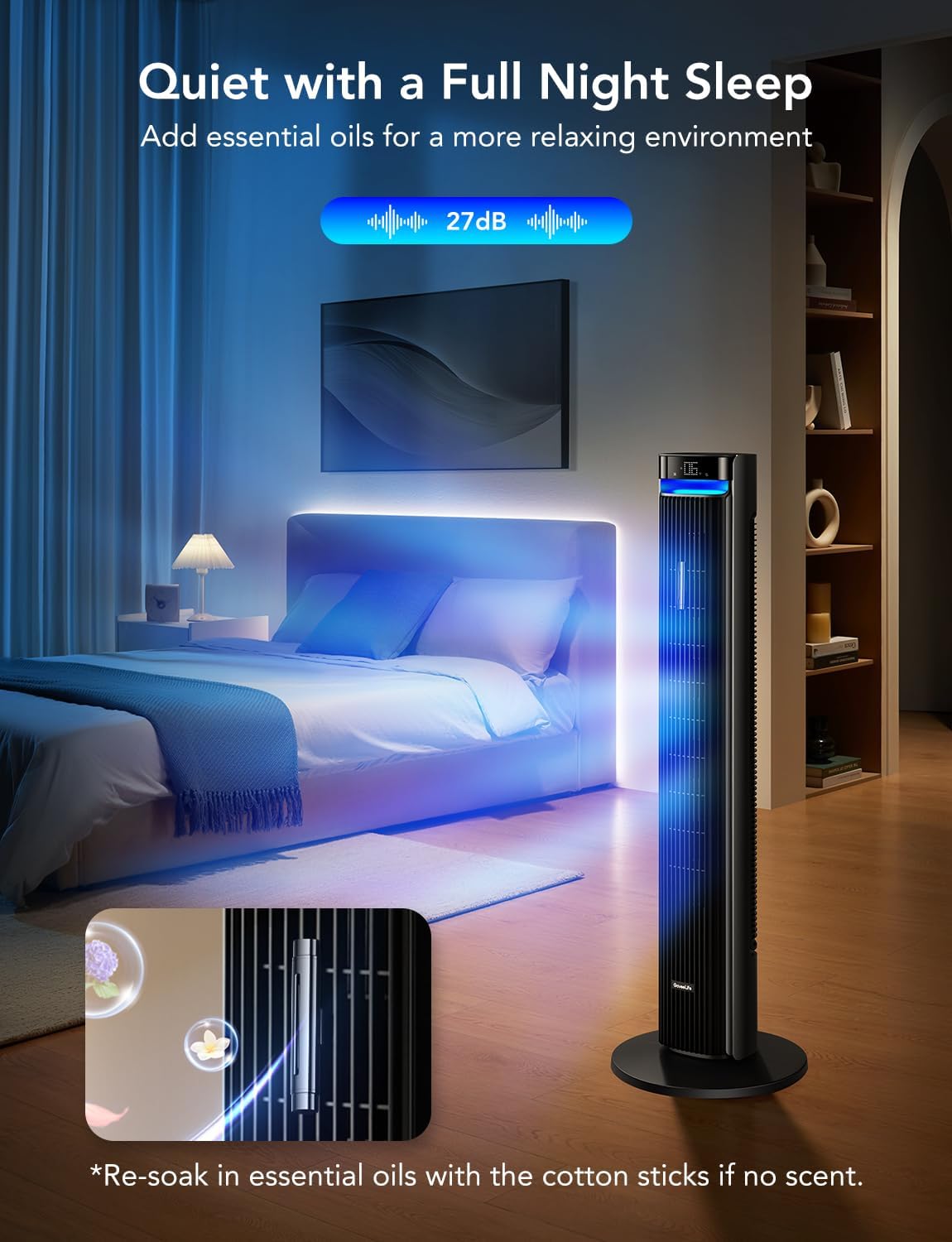 42'' Tower Fan for Bedroom, Smart Floor Fan with 150° Adjustable Oscillating, APP & Voice Control, 5 Modes 12 Speeds up to 26ft/s, 24H Timer, 27dB Quiet Fan for Cooling Home Office Black
