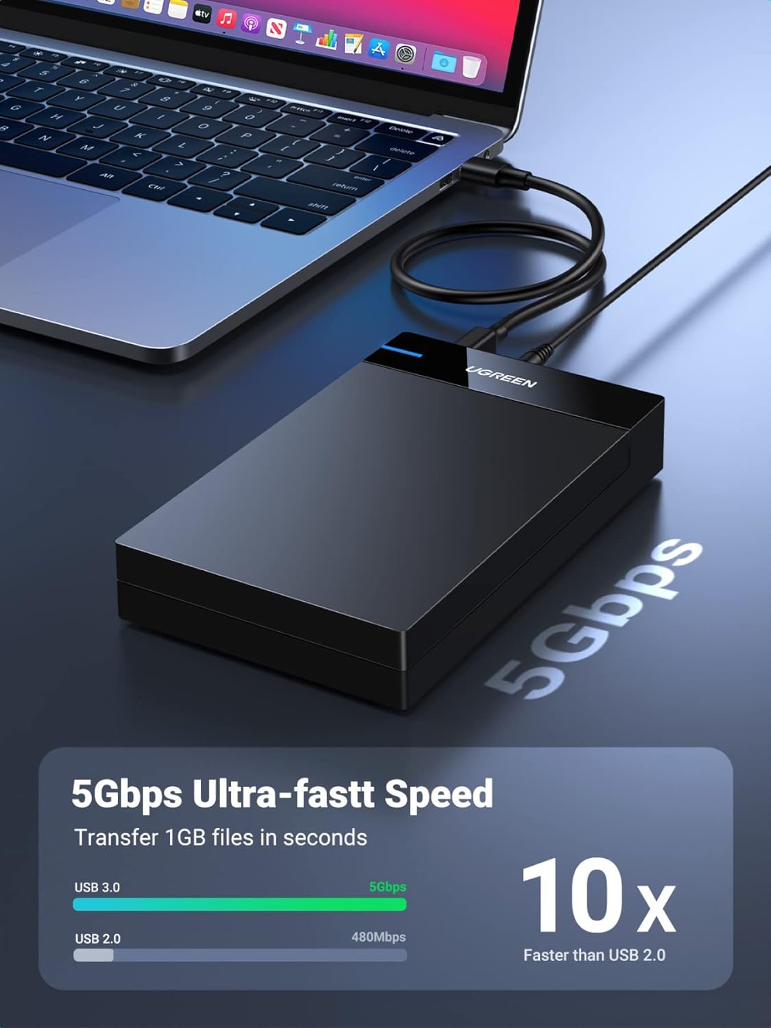 UGREEN Hard Drive Enclosure for 3.5 2.5 Inch SATA SSD HDD USB 3.0 to SATA External SSD Enclosure with 12V Power Adapter, Compatible with WD Seagate Hitachi SATA III HDD SSD 20TB Max, Tool Free Design