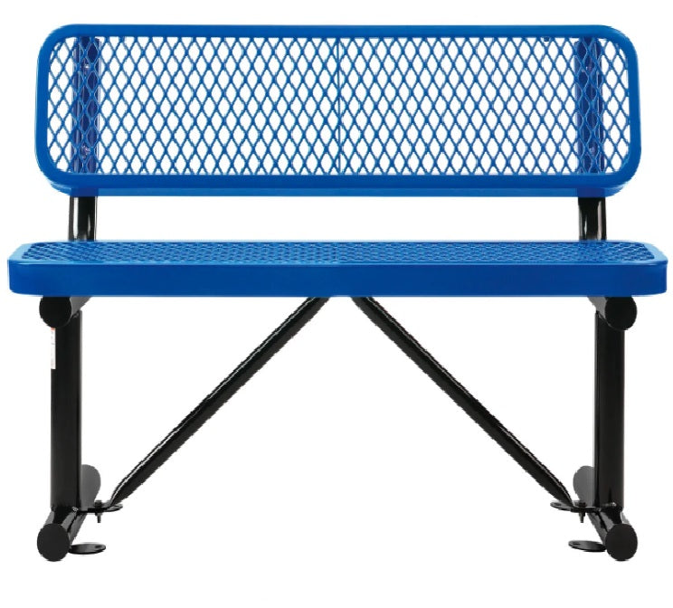 Global Industrial™ 4' Outdoor Steel Bench w/ Backrest, Expanded Metal, Blue