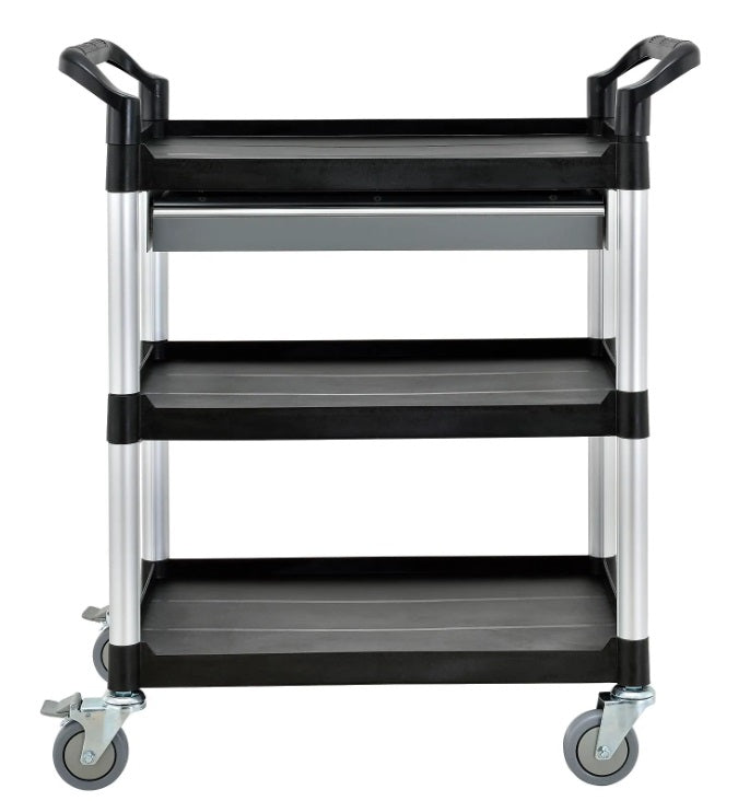 Global Industrial™ Utility Cart, 3 Shelves, 1 Drawer, 440 lb. Cap, 26"L x 17"W x 39"H, Black