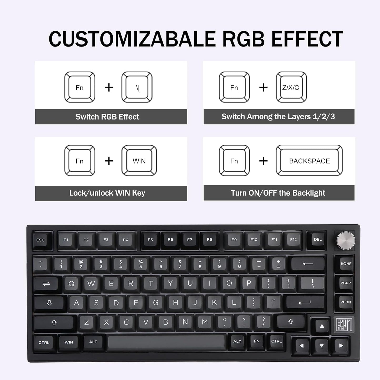 EPOMAKER TH80 SE Gasket 75% Mechanical Keyboard, NKRO Hot Swap RGB Triple Mode Gaming Keyboard with Poron/EVA Foam, Knob Control for E-Sport/Win/Mac (TH80 SE Black Silver, Epomaker Flamingo Switch)