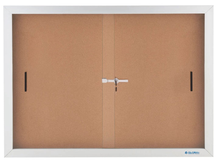 Global Industrial™ Enclosed Cork Bulletin Board with Sliding Doors, 72"W x 48"H