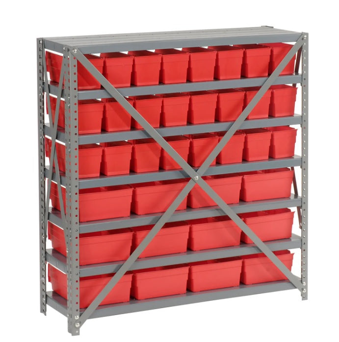 Global Industrial™ Steel Shelving with Total 36 4"H Plastic Shelf Bins Red, 36x12x39-7 Shelves