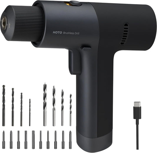HOTO Brushless Drill, 12V Cordless Power Drill with LED Display, 30 Gears 2 Working Modes, 3/8 Inch Keyless Chuck, 266 in-lbs (30N·m) Torque, 2000mAh Battery, 10 Bits & 8 Drill Bits