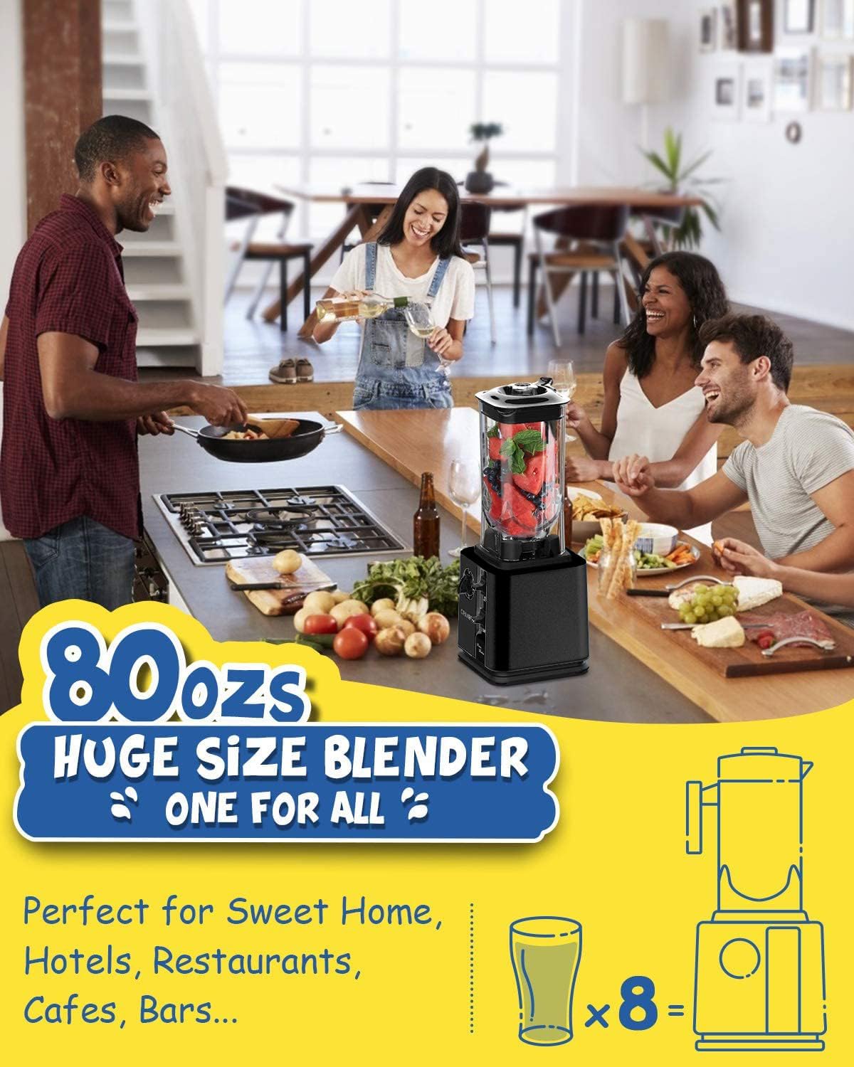 CRANDDI Professional High-Speed Blender 1800W, 80oz for Home and Commercial Use, Blending Ice Cream, Frozen Dessert, Shakes and Smoothies Maker, Built-in Pulse, Self-Cleaning, K95 (Black)