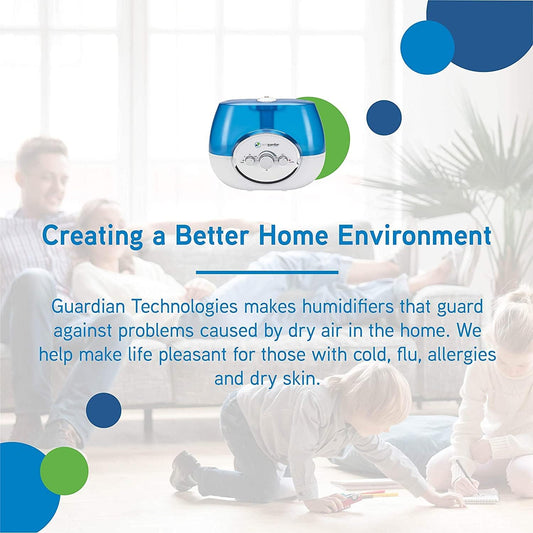 PureGuardian H1510 Ultrasonic Warm and Cool Mist Humidifier for Bedrooms, Quiet, Filter-Free, 11L Output Up to 100 Hour Run Time, 1.5 Gallon Treated Tank Reduces Mold, Pure Guardian Room Humidifier, White and Blue, 1 pack - PuriLite