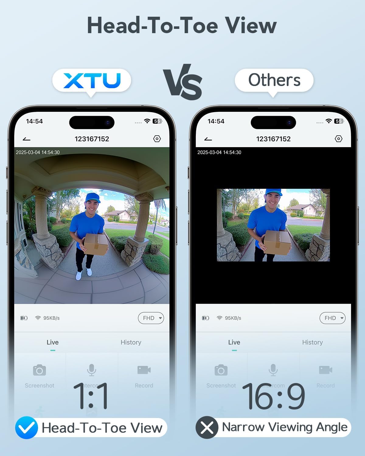 XTU Doorbell Camera Wireless Outdoor with Chime, 180° Head-to-Toe Pano View, 2K 3MP Video Doorbell No Subscription, 2.4GHz WiFi, Cloud/SD Storage, Work with Alexa & Google Assistant
