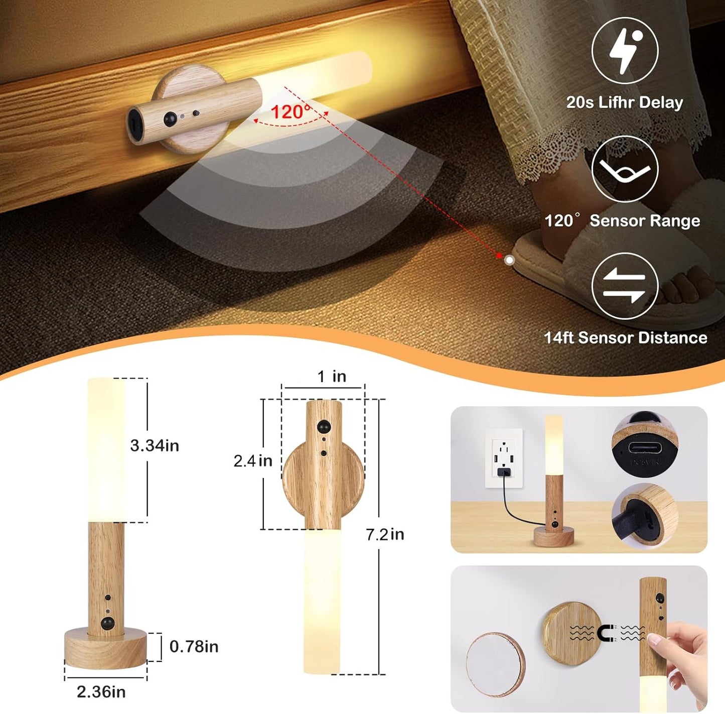 Motion Sensor Night Light, 2PCS Wall Sconce Motion Sensor Wall Lights with 3 Lighting Modes Dimmable Brightness Light for Home Smart Motion Battery Stick Night Lights