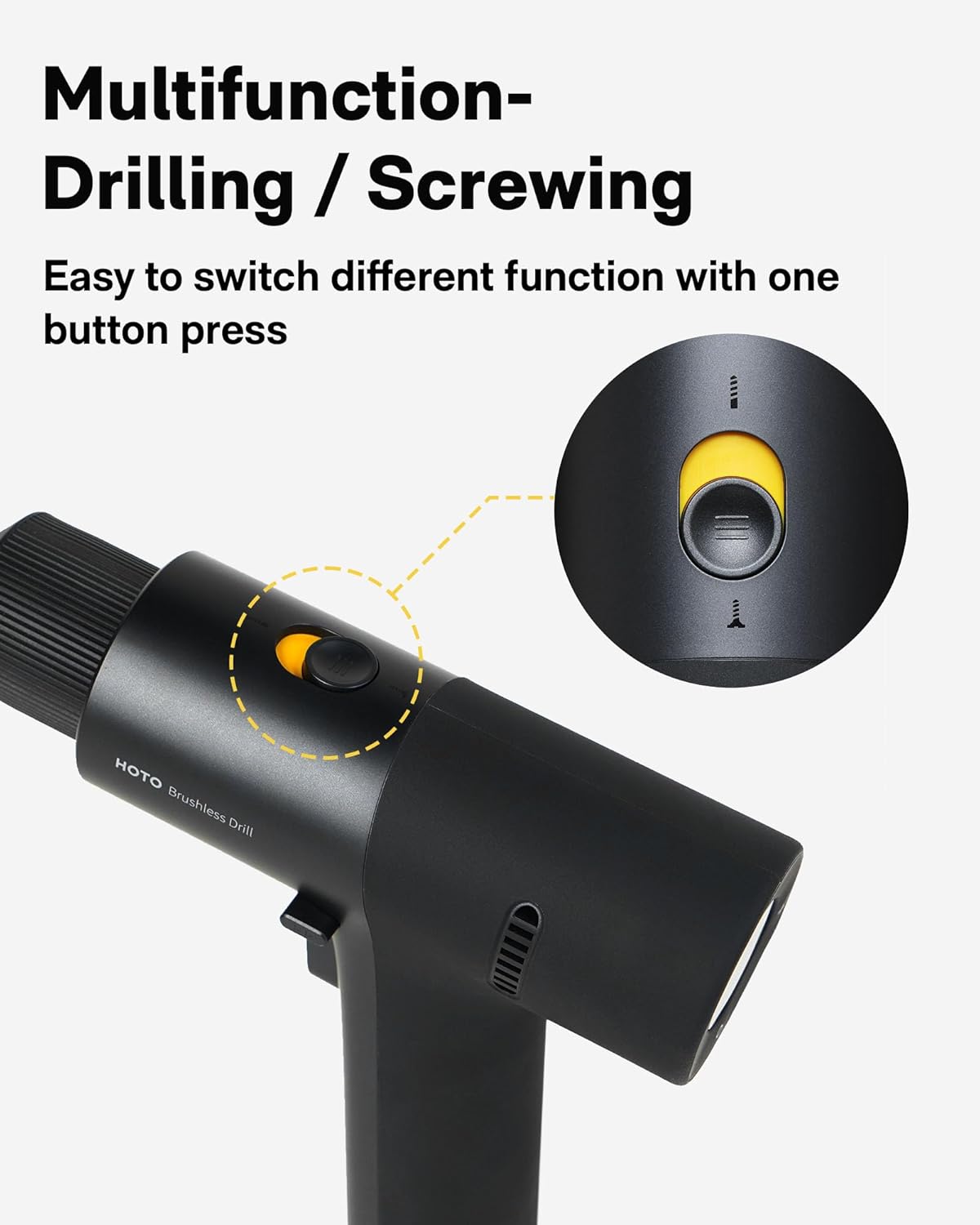 HOTO Brushless Drill, 12V Cordless Power Drill with LED Display, 30 Gears 2 Working Modes, 3/8 Inch Keyless Chuck, 266 in-lbs (30N·m) Torque, 2000mAh Battery, 10 Bits & 8 Drill Bits