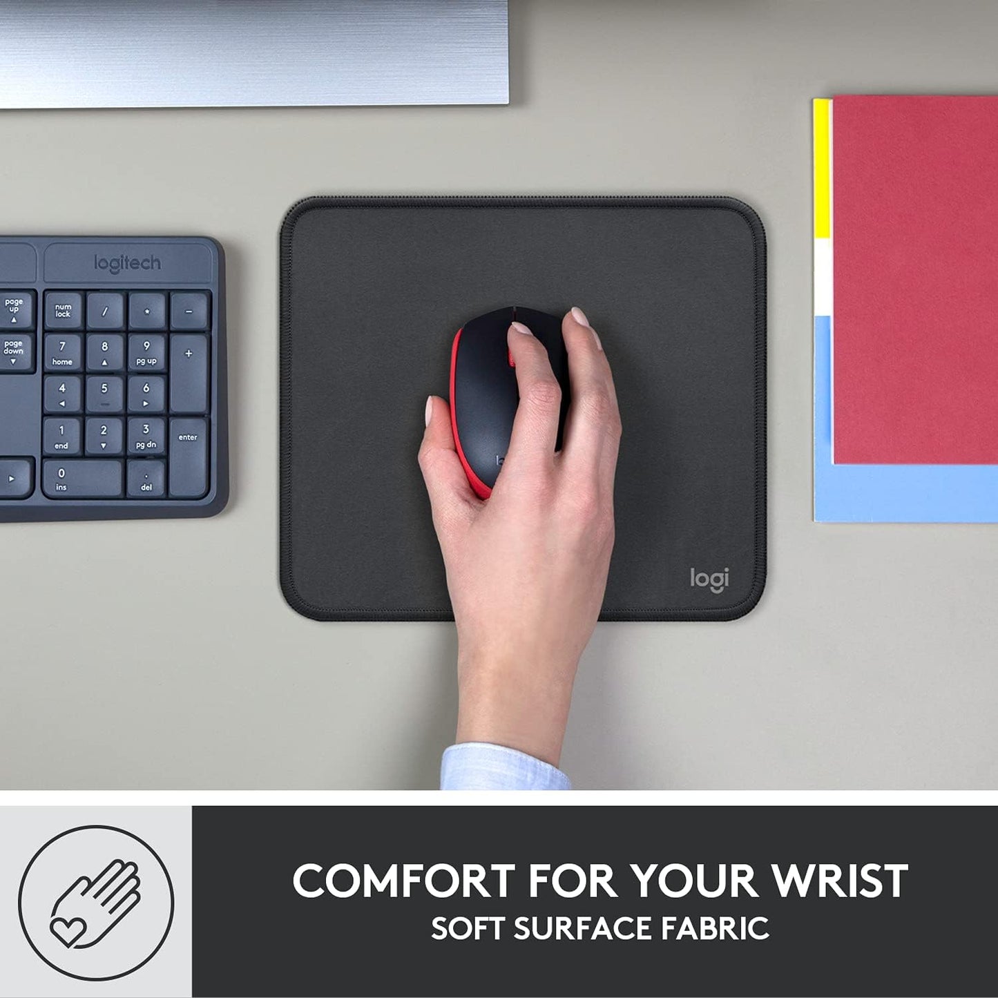 Logitech Mouse Pad - Studio Series, Computer Mouse Mat with Anti-slip Rubber Base, Easy Gliding, Spill-Resistant Surface, Durable Materials, Portable, in a Fresh Modern Design, Graphite