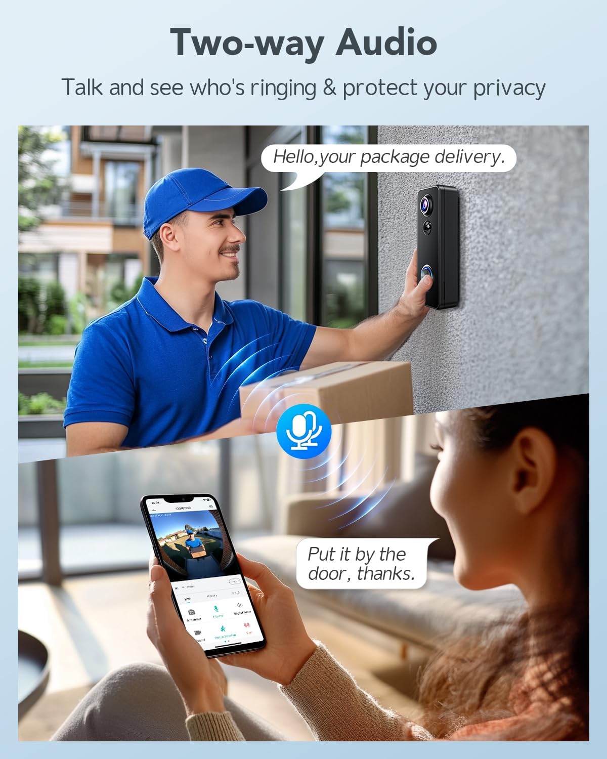 XTU Doorbell Camera Wireless Outdoor with Chime, 180° Head-to-Toe Pano View, 2K 3MP Video Doorbell No Subscription, 2.4GHz WiFi, Cloud/SD Storage, Work with Alexa & Google Assistant
